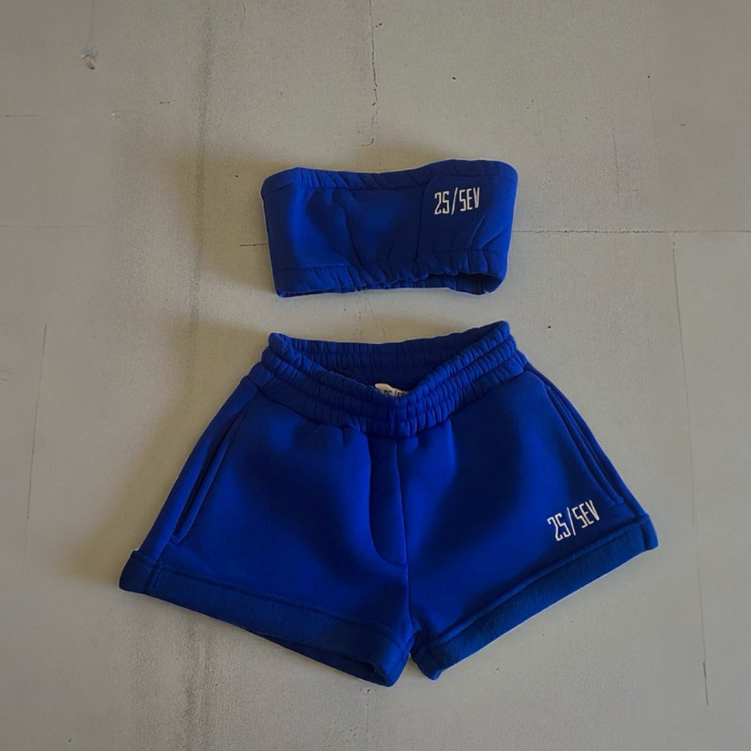 bandeau top and jogging shorts royale blue for women - streetwear - summer set - top - tracksuit - low waist - comfortable - great quality - cotton - perfect for vacation, beach or just casual days - 25/SEV