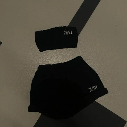 bandeau top and jogging shorts black for women - streetwear - summer set - top - tracksuit - low waist - comfortable - great quality - cotton - perfect for vacation, beach or just casual days - 25/SEV