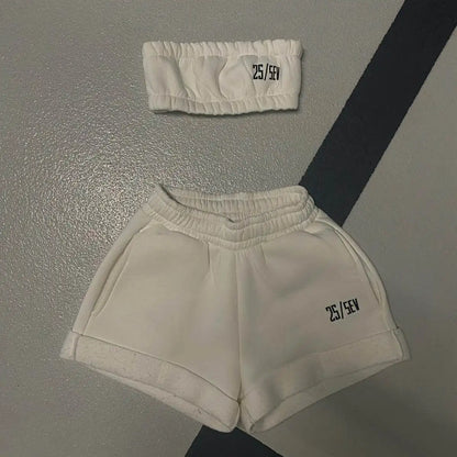 bandeau top and jogging shorts white for women - streetwear - summer set - top - tracksuit - low waist - comfortable - great quality - cotton - perfect for vacation, beach or just casual days - 25/SEV