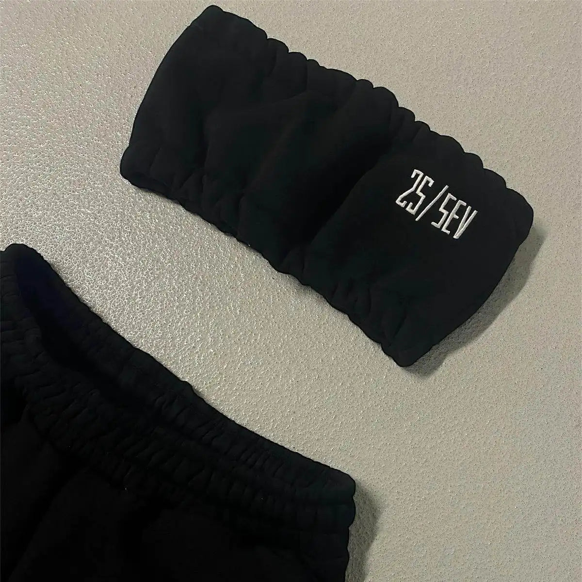 bandeau top and jogging shorts black for women - streetwear - summer set - top - tracksuit - low waist - comfortable - great quality - cotton - perfect for vacation, beach or just casual days - 25/SEV