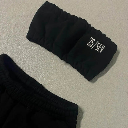 bandeau top and jogging shorts black for women - streetwear - summer set - top - tracksuit - low waist - comfortable - great quality - cotton - perfect for vacation, beach or just casual days - 25/SEV